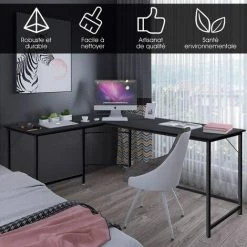 GOPLUS Bureau Informatique Coin En Forme De L, Bureau/Table D’Angle Ordinateur, Avec Support CPU Mobile, Etude Table Pour Maison Et Bureau, Charge Max 100KG, 167,5 X 125,5 X 73,5CM (Noir) -France Bureau Soldes 2022 40251987 3