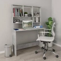 HAPPYSHOPPING Bureau Avec Etageres Gris Beton 110 X 45 X 157 Cm Agglomere