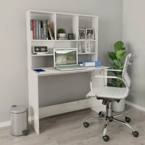 HAPPYSHOPPING Bureau Avec Etageres Blanc Brillant 110 X 45 X 157 Cm Agglomere 3 HAPPYSHOPPING Bureau Avec Etageres Blanc Brillant 110 X 45 X 157 Cm Agglomere