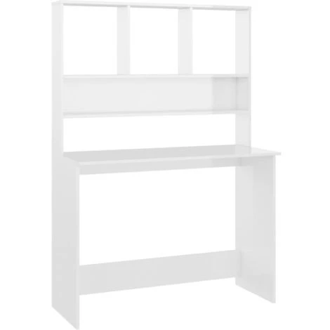 HAPPYSHOPPING Bureau Avec Etageres Blanc Brillant 110 X 45 X 157 Cm Agglomere 4 HAPPYSHOPPING Bureau Avec Etageres Blanc Brillant 110 X 45 X 157 Cm Agglomere – Image 2