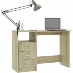 HAPPYSHOPPING Bureau Avec Tiroirs Chene Sonoma 110x50x76 Cm Agglomere -France Bureau Soldes 2022 40283565 3