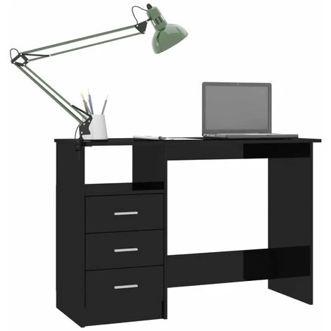 HAPPYSHOPPING Bureau Avec Tiroirs Noir Brillant 110x50x76 Cm Agglomere 5 HAPPYSHOPPING Bureau Avec Tiroirs Noir Brillant 110x50x76 Cm Agglomere – Image 3