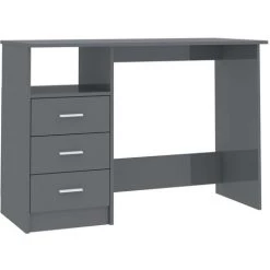 HAPPYSHOPPING Bureau Avec Tiroirs Gris Brillant 110x50x76 Cm Agglomere -France Bureau Soldes 2022 40283609 3