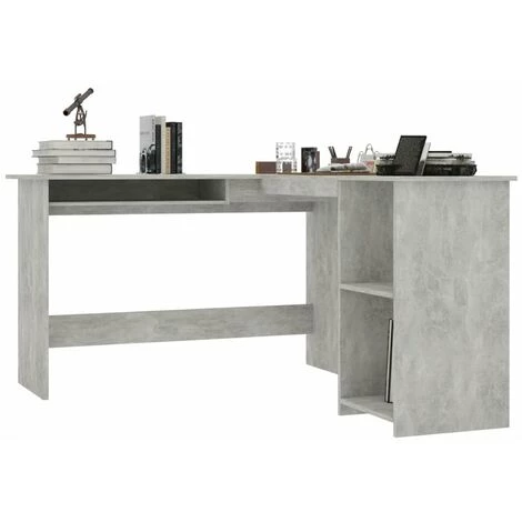 HAPPYSHOPPING Bureau D'angle En Forme De L Gris Beton 120x140x75 Cm Agglomere 5 HAPPYSHOPPING Bureau D'angle En Forme De L Gris Beton 120x140x75 Cm Agglomere – Image 3