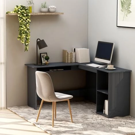 HAPPYSHOPPING Bureau D'angle Forme De L Gris Brillant 120x140x75cm Agglomere 3 HAPPYSHOPPING Bureau D'angle Forme De L Gris Brillant 120x140x75cm Agglomere