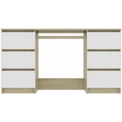 HAPPYSHOPPING Bureau Blanc Et Chene Sonoma 140x50x77 Cm Agglomere -France Bureau Soldes 2022 40283993 4