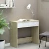 HAPPYSHOPPING Bureau Blanc Et Chene Sonoma 80x40x75 Cm Agglomere