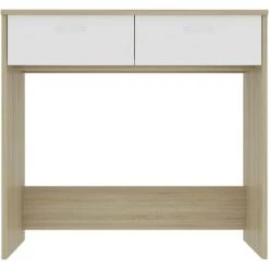 HAPPYSHOPPING Bureau Blanc Et Chene Sonoma 80x40x75 Cm Agglomere -France Bureau Soldes 2022 40284951 4