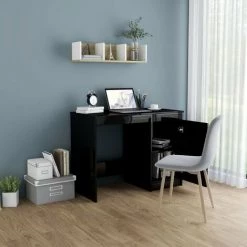 HAPPYSHOPPING Bureau Noir Brillant 100x50x76 Cm Agglomere -France Bureau Soldes 2022 40285331 3