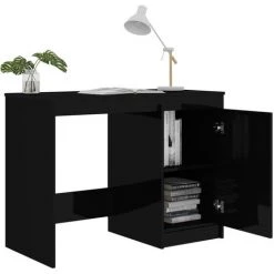 HAPPYSHOPPING Bureau Noir Brillant 100x50x76 Cm Agglomere -France Bureau Soldes 2022 40285331 5