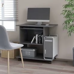 HAPPYSHOPPING Bureau D'ordinateur Gris Brillant 80x50x75 Cm Agglomere