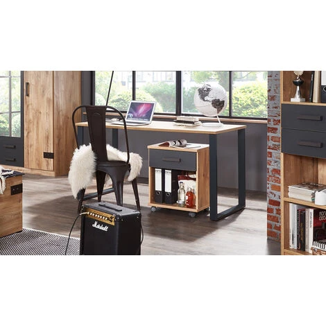 Bureau Imitation Chêne Poutre, Rechampis Graphite -PEGANE- 3 Bureau Imitation Chêne Poutre, Rechampis Graphite -PEGANE-