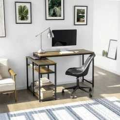 SoBuy FWT82-N Bureau En Forme De L, Table Informatique Bureau D’Angle, Table De Travail PC Table D'ordinateur Avec étagères