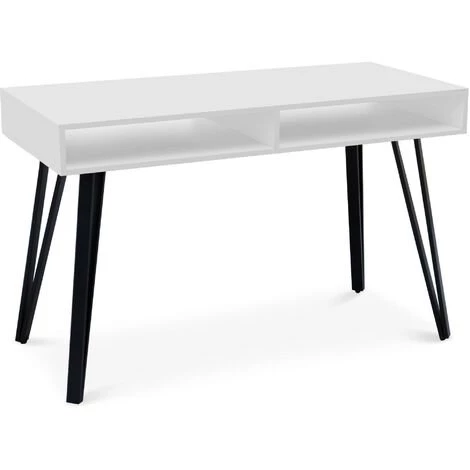 LES TENDANCES Bureau Bois Blanc Mat Et Pieds Métal Noir Rivare 3 LES TENDANCES Bureau Bois Blanc Mat Et Pieds Métal Noir Rivare