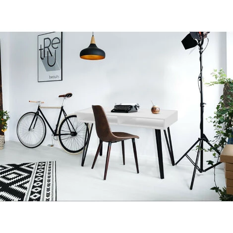 LES TENDANCES Bureau Bois Blanc Mat Et Pieds Métal Noir Rivare 4 LES TENDANCES Bureau Bois Blanc Mat Et Pieds Métal Noir Rivare – Image 2