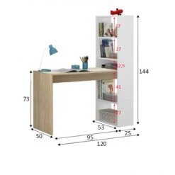 Bureau Avec étagère Intégrée Coloris Blanc Artic / Chêne Canadien - Hauteur 144 X Longueur 120 X Profondeur 53 Cm -PEGANE- -France Bureau Soldes 2022 40745010 4