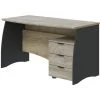 Bureau Avec Caisson De 3 Tiroirs Coloris Chêne Nœuds Alaska / Gris Anthracite - Hauteur 74 X Largeur 136 X Profondeur 67 Cm -PEGANE- -France Bureau Soldes 2022 40745073 1