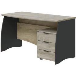 Bureau Avec Caisson De 3 Tiroirs Coloris Chêne Nœuds Alaska / Gris Anthracite - Hauteur 74 X Largeur 136 X Profondeur 67 Cm -PEGANE-