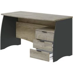 Bureau Avec Caisson De 3 Tiroirs Coloris Chêne Nœuds Alaska / Gris Anthracite - Hauteur 74 X Largeur 136 X Profondeur 67 Cm -PEGANE- -France Bureau Soldes 2022 40745073 5