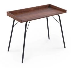 DECO IN PARIS Bureau Industriel Style Pupitre En Bois Et Métal Noir LORIAN - Bois Foncé