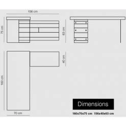 MEUBLER DESIGN Bureau Design En Verre Avec Retour Et Caisson Dixon - Wengé, Bois Mdf, Rectangulaire, Style Contemporain, 160 X 70 X 75 Cm - Wengé -France Bureau Soldes 2022 41011020 2