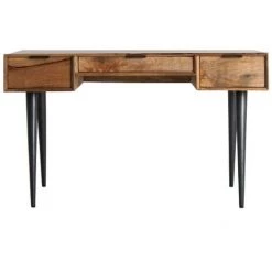 LES TENDANCES Bureau 3 Tiroirs Manguier Massif Clair Et Métal Noir Pry