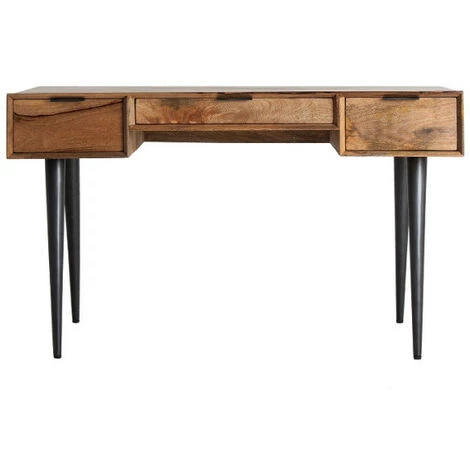 LES TENDANCES Bureau 3 Tiroirs Manguier Massif Clair Et Métal Noir Pry 3 LES TENDANCES Bureau 3 Tiroirs Manguier Massif Clair Et Métal Noir Pry