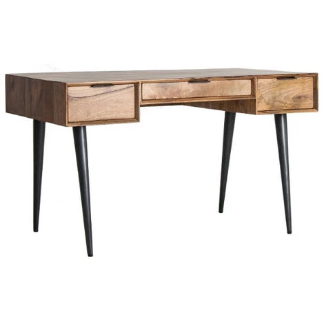 LES TENDANCES Bureau 3 Tiroirs Manguier Massif Clair Et Métal Noir Pry 4 LES TENDANCES Bureau 3 Tiroirs Manguier Massif Clair Et Métal Noir Pry – Image 2