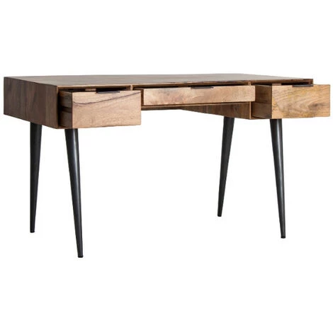 LES TENDANCES Bureau 3 Tiroirs Manguier Massif Clair Et Métal Noir Pry 5 LES TENDANCES Bureau 3 Tiroirs Manguier Massif Clair Et Métal Noir Pry – Image 3