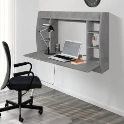 ML-DESIGN Bureau Mural Table D'ordinateur étagères Et Plateau MDF Gris Béton 110x75x48 Cm -France Bureau Soldes 2022 41374720 5