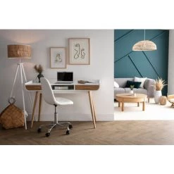 MILIBOO Bureau Scandinave Blanc Et Bois Clair HALLEN - Bois Clair / Blanc -France Bureau Soldes 2022 41384233 5