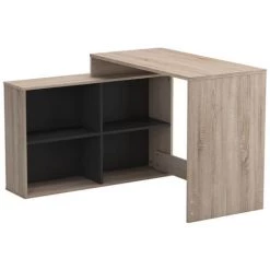 Bureau D'angle Finition Chêne Brosse/noir Mat - 111,9 X 76,7 X 100,7 Cm -PEGANE-