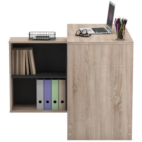 Bureau D'angle Finition Chêne Brosse/noir Mat - 111,9 X 76,7 X 100,7 Cm -PEGANE- 4 Bureau D'angle Finition Chêne Brosse/noir Mat - 111,9 X 76,7 X 100,7 Cm -PEGANE- – Image 2