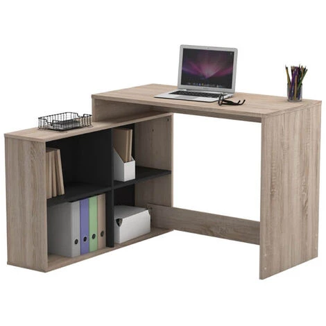 Bureau D'angle Finition Chêne Brosse/noir Mat - 111,9 X 76,7 X 100,7 Cm -PEGANE- 5 Bureau D'angle Finition Chêne Brosse/noir Mat - 111,9 X 76,7 X 100,7 Cm -PEGANE- – Image 3