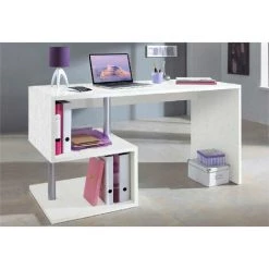 Dmora Bureau Moderne Esse Pour Bureau Et étude Avec étagère, Made In Italy, Table D'ordinateur, Bureau PC, 140x60h75 Cm, Couleur Frêne Blanc