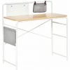 HOMCOM Bureau Informatique 2 Pochettes De Rangement Grise Panneau Métal Blanc Aspect Bois Clair -France Bureau Soldes 2022 41919000 1