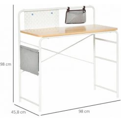 HOMCOM Bureau Informatique 2 Pochettes De Rangement Grise Panneau Métal Blanc Aspect Bois Clair -France Bureau Soldes 2022 41919000 3