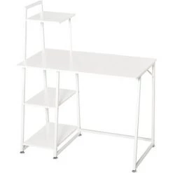 HOMCOM Bureau Informatique Design Contemporain 3 étagères Panneaux De Particules Châssis Métal Blanc - Blanc