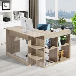 HOMYLIN Bureau Informatique Avec 6 Compartiments De Rangement En MDF L 120cm