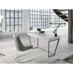 LES TENDANCES Bureau Design 1 Tiroir Bois Laqué Et Acier Noir Klorane - Couleur Blanc -France Bureau Soldes 2022 41995431 2