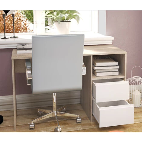 Bureau Coloris Chêne / Blanc - Longueur 120 X Hauteur 75 X Profondeur 50 Cm -PEGANE- 4 Bureau Coloris Chêne / Blanc - Longueur 120 X Hauteur 75 X Profondeur 50 Cm -PEGANE- – Image 2