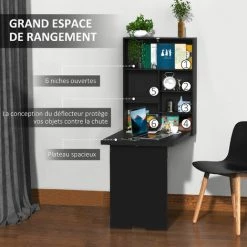 HOMCOM Bureau Mural Pliable Table Murale Rabattable Suspendue Sur Pied étagère + Tableau à Craie Intégré MDF Noir 10 HOMCOM Bureau Mural Pliable Table Murale Rabattable Suspendue Sur Pied étagère + Tableau à Craie Intégré MDF Noir -France Bureau Soldes 2022 42169112 4