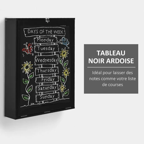 HOMCOM Bureau Mural Pliable Table Murale Rabattable Suspendue Sur Pied étagère + Tableau à Craie Intégré MDF Noir 7 HOMCOM Bureau Mural Pliable Table Murale Rabattable Suspendue Sur Pied étagère + Tableau à Craie Intégré MDF Noir – Image 5