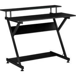 HOMCOM Bureau Informatique Gamer Avec étagères Dim. 100L X 60l X 85,5H Cm MDF Métal Noir - Noir