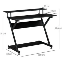 HOMCOM Bureau Informatique Gamer Avec étagères Dim. 100L X 60l X 85,5H Cm MDF Métal Noir - Noir 9 HOMCOM Bureau Informatique Gamer Avec étagères Dim. 100L X 60l X 85,5H Cm MDF Métal Noir - Noir -France Bureau Soldes 2022 42224777 3