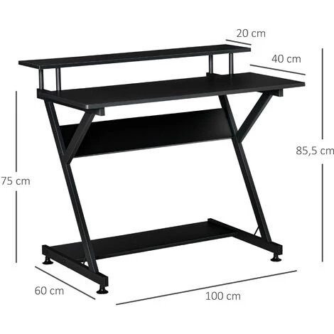 HOMCOM Bureau Informatique Gamer Avec étagères Dim. 100L X 60l X 85,5H Cm MDF Métal Noir - Noir 5 HOMCOM Bureau Informatique Gamer Avec étagères Dim. 100L X 60l X 85,5H Cm MDF Métal Noir - Noir – Image 3
