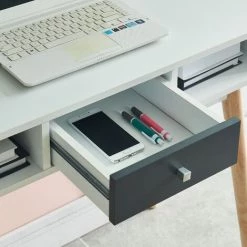 BAïTA Bureau BABETTE Blanc Et Gris Anthracite 1 Tiroir Et 2 Niches - Blanc 8 BAïTA Bureau BABETTE Blanc Et Gris Anthracite 1 Tiroir Et 2 Niches - Blanc -France Bureau Soldes 2022 42332653 3