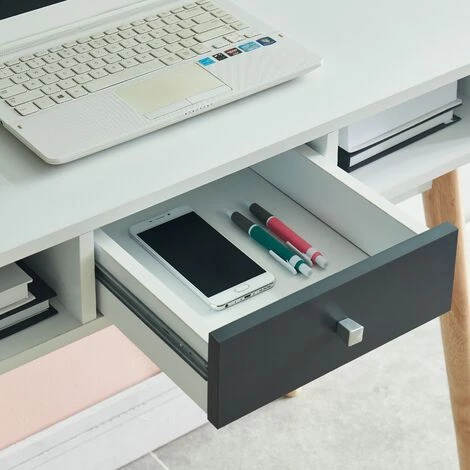 BAïTA Bureau BABETTE Blanc Et Gris Anthracite 1 Tiroir Et 2 Niches - Blanc 5 BAïTA Bureau BABETTE Blanc Et Gris Anthracite 1 Tiroir Et 2 Niches - Blanc – Image 3