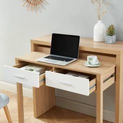 BAïTA Bureau Extensible STUDIO Blanc Et Effet Chêne 2 Tiroirs - Bois 8 BAïTA Bureau Extensible STUDIO Blanc Et Effet Chêne 2 Tiroirs - Bois -France Bureau Soldes 2022 42333067 3