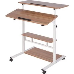 Bureau D'ordinateur Portable à Roulettes Station De Travail Table Réglable En Hauteur (blanc) Coxolo